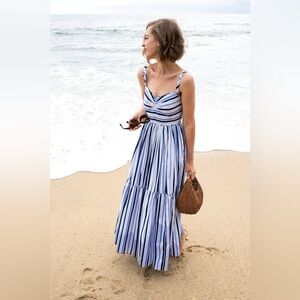 J. CREW Shirting Stripe Tiered Maxi Dress Size 6 Spaghetti Straps 100# Cotton